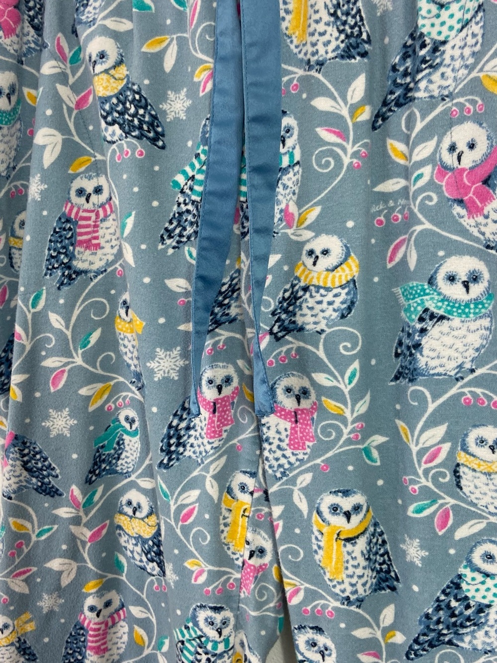 Nick and Nora Pajama Set Owls M Blue Cotton Flannel Pockets Arts & Crafts - Picture 6 of 16